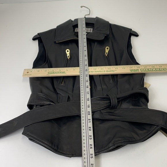 STUDIO LEATHER BELTED VEST SZ XS BLACK - Picture 3 of 8